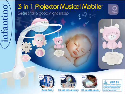 Музичний мобіль з проектором 3в1 Infantino Projector Musical Mobile 004914I рожевий