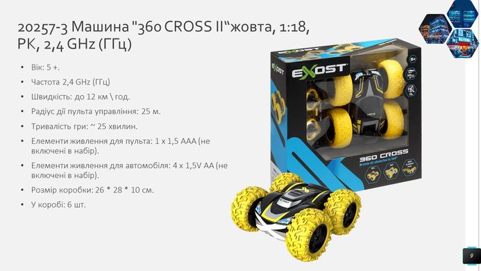 Уценка Трюковая машина Exost 360 Cross II на радиоуправлении (1:18, 2,4GHz) Silverlit 20257-3 желтая