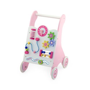 Дерев'яні ходунки-каталка з бізібордом Baby Walker Viga Toys 50178 рожеві