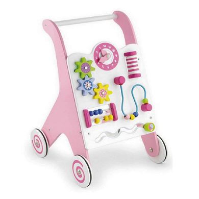 Дерев'яні ходунки-каталка з бізібордом Baby Walker Viga Toys 50178 рожеві