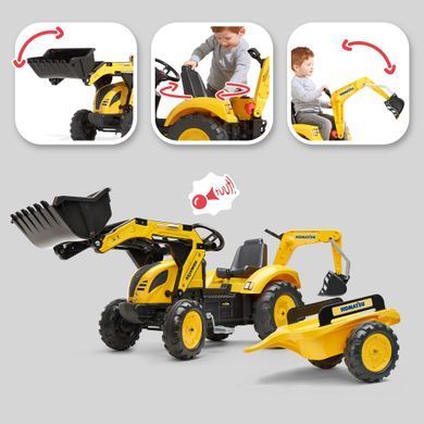 Дитячий трактор на педалях з причепом та двома ковшами Komatsu Falk 2086Y від 3 років