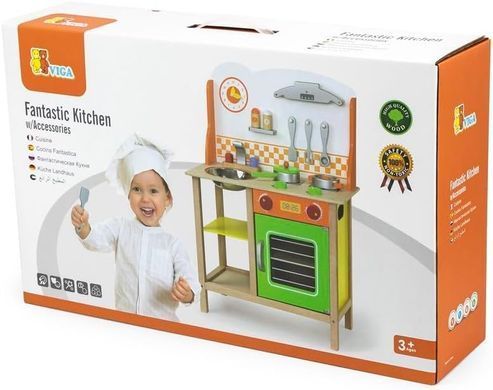 Дерев'яна дитяча кухня з посудом Fantastic Kitchen Viga Toys 50957FSC