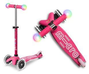 Розовый трехколесный самокат Mini Micro Deluxe Magic Pink LED MMD130 светящиеся ручки