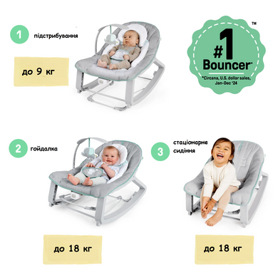Дитячий шезлонг-гойдалка та крісло для малюків 3 в 1 Keep Cozy Ingenuity 12428