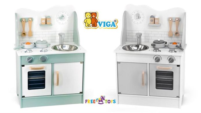 Дитяча дерев'яна кухня з аксесуарами Eco Gray Viga Toys PolarB 44049