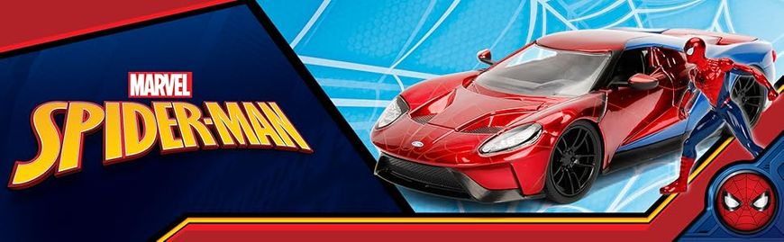 Металева машинка 2017 Ford GT Marvel Spider-Man з фігуркою Людини-Павука 1:24 Jada Toys 253225002