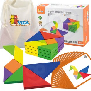 Деревянная головоломка магнитный танграм Tangram (35 эл.) Viga Toys 50643 сертифицирована FSC