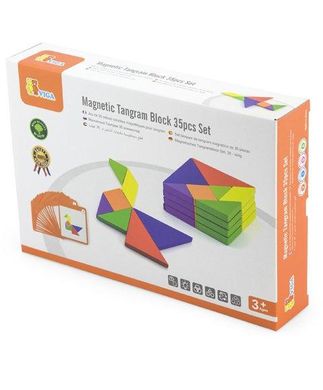 Дерев'яна гра-головоломка магнітний танграм Tangram (35 ел.) Viga Toys 50643 сертифікована FSC