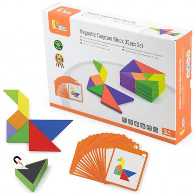 Дерев'яна гра-головоломка магнітний танграм Tangram (35 ел.) Viga Toys 50643 сертифікована FSC