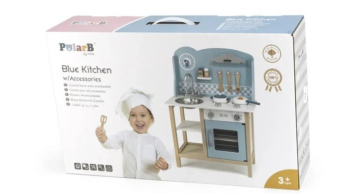 Детская деревянная кухня PolarB Blue Kitchen Viga Toys 44047 с аксессуарами