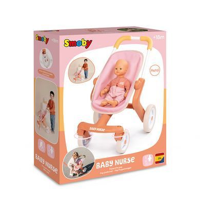 Прогулочная коляска для пупса Розовая пудра Baby Nurs Smoby 7600251224 с поворотными колесами