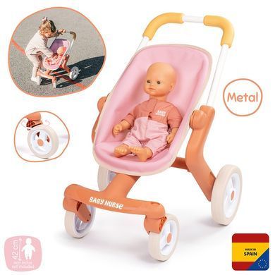 Прогулочная коляска для пупса Розовая пудра Baby Nurs Smoby 7600251224 с поворотными колесами