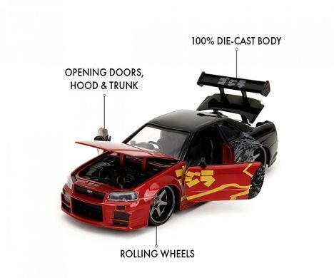 Металева машина Godzilla 1:24 Die Cast 2002 Nissan Skyline GT-R (R34) Jada Toys 253253024