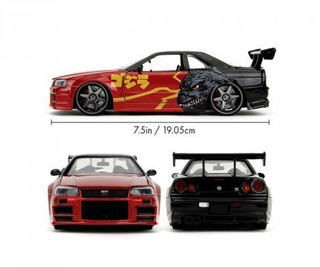 Металева машина Godzilla 1:24 Die Cast 2002 Nissan Skyline GT-R (R34) Jada Toys 253253024