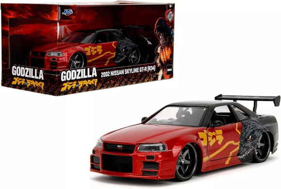 Металева машина Godzilla 1:24 Die Cast 2002 Nissan Skyline GT-R (R34) Jada Toys 253253024