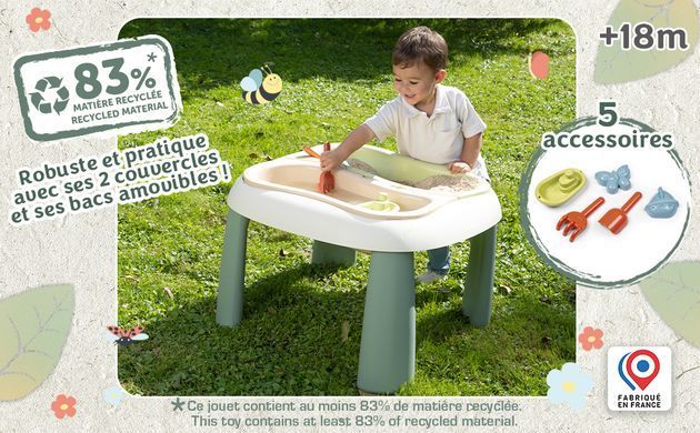 Игровой водный стол-песочница с крышкой и аксессуарами 3в1 Smoby Life Sand and Water Table 7600840111