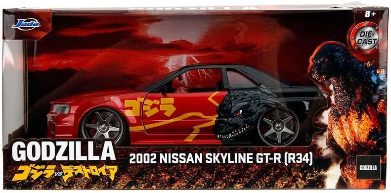 Металева машина Godzilla 1:24 Die Cast 2002 Nissan Skyline GT-R (R34) Jada Toys 253253024