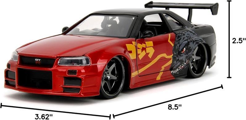 Металева машина Godzilla 1:24 Die Cast 2002 Nissan Skyline GT-R (R34) Jada Toys 253253024