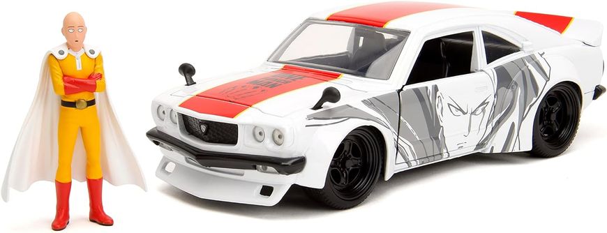 Металева машина One Punch Man 1:24 1974 Mazda RX-3 з фігуркою Сайтама Jada Toys 253255058