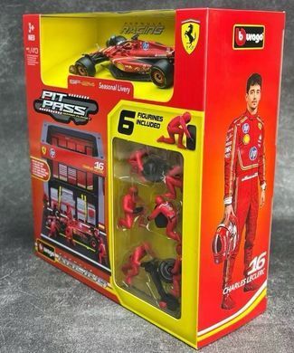 Игровой набор из серии Formula Pit Pass с болидом Ferrari SF-24 Bburago 18-36862 (#16) масштаб 1/43