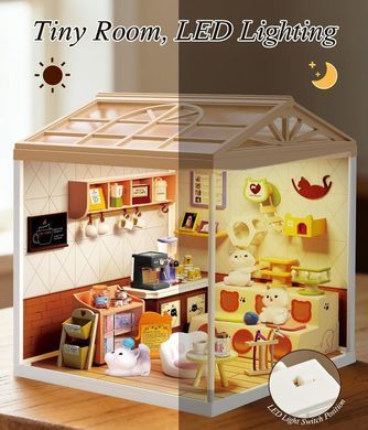 Конструктор-румбокс Mini House Котокафе Fairy Care Dreamy Bay-Scene Cat Cafe 8007 з LED освітленням