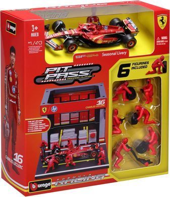 Игровой набор из серии Formula Pit Pass с болидом Ferrari SF-24 Bburago 18-36862 (#16) масштаб 1/43
