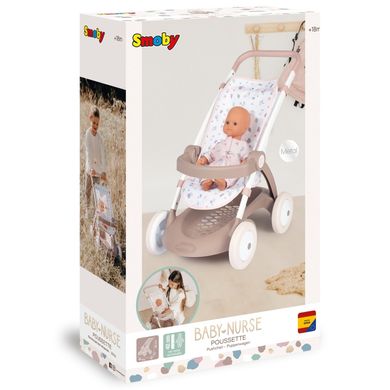 Прогулянкова коляска для ляльок з корзиною Рожева пудра Baby Nurse Smoby 254018