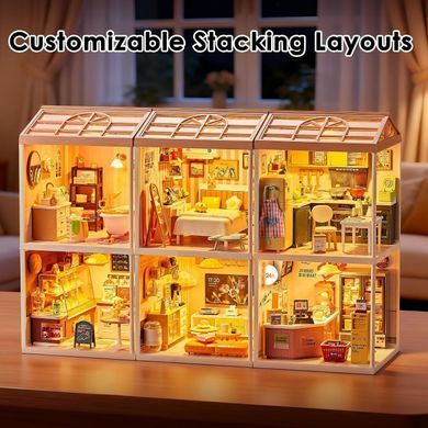 Конструктор-румбокс Mini House Котокафе Fairy Care Dreamy Bay-Scene Cat Cafe 8007 з LED освітленням