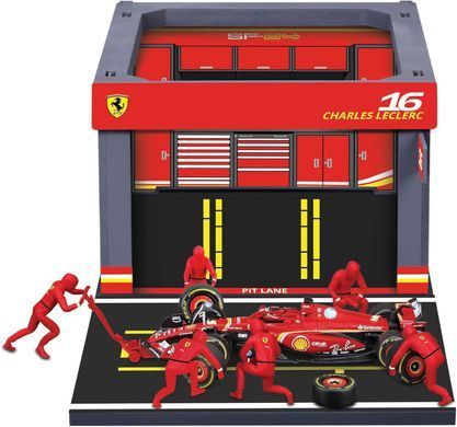 Игровой набор из серии Formula Pit Pass с болидом Ferrari SF-24 Bburago 18-36862 (#16) масштаб 1/43