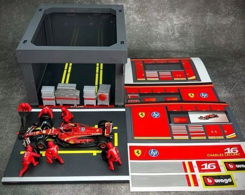 Игровой набор из серии Formula Pit Pass с болидом Ferrari SF-24 Bburago 18-36862 (#16) масштаб 1/43