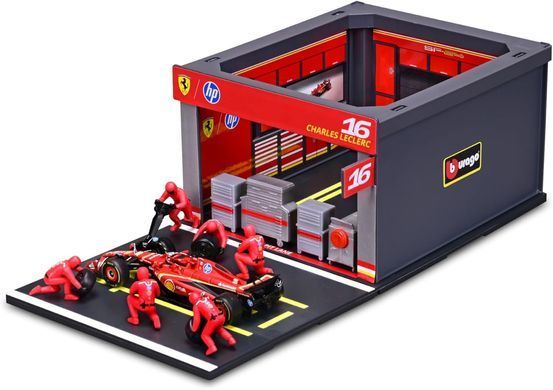Игровой набор из серии Formula Pit Pass с болидом Ferrari SF-24 Bburago 18-36862 (#16) масштаб 1/43