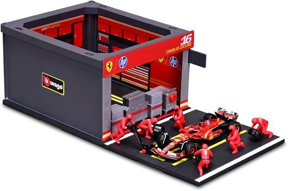Игровой набор из серии Formula Pit Pass с болидом Ferrari SF-24 Bburago 18-36862 (#16) масштаб 1/43