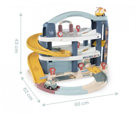 Великий двоповерховий ігровий гараж Little Vroom Planet Smoby 140203 з вертолітом і машинкою