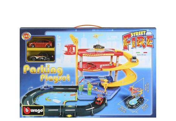 Игровой набор Гараж 1:43 Bburago Street Fire Parking Playset 18-30025 (3 уровня, 2 машинки)