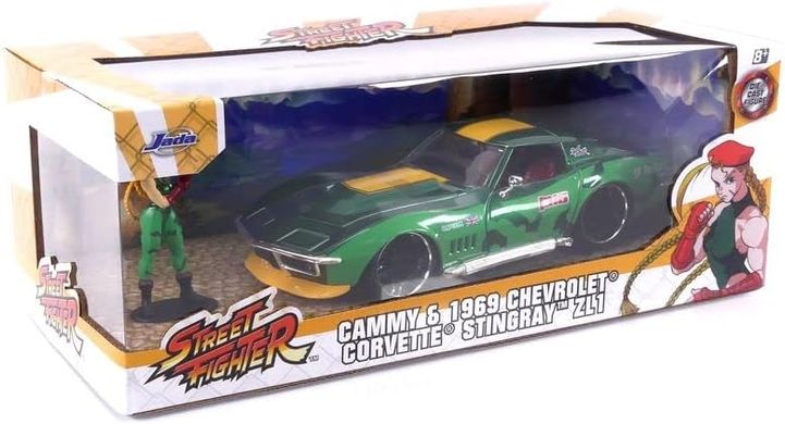 Металева машинка 1:24 Street Fighter 1969 Chevrolet Corvette Stingray ZL1 з фігуркою Cammy Jada Toys 253255061