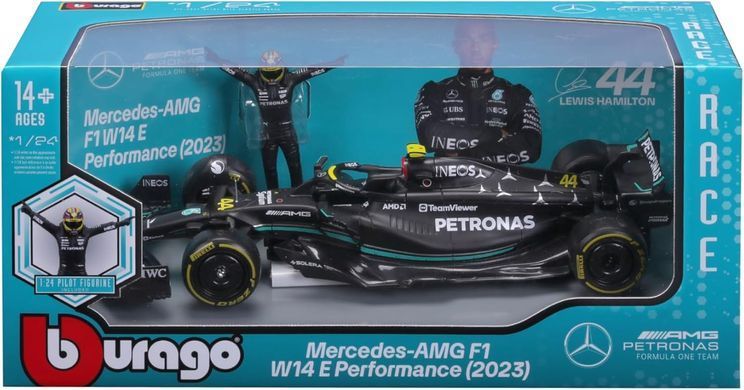 Металлическая машинка с фигуркой водителя Mercedes-AMG F1 W14 E Performance (1:24) Bburago 18-28037