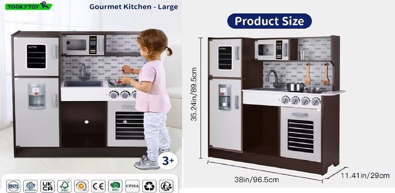 Современная детская деревянная кухня с аксессуарами Tooky Toy Gourmet Kitchen Large TK395