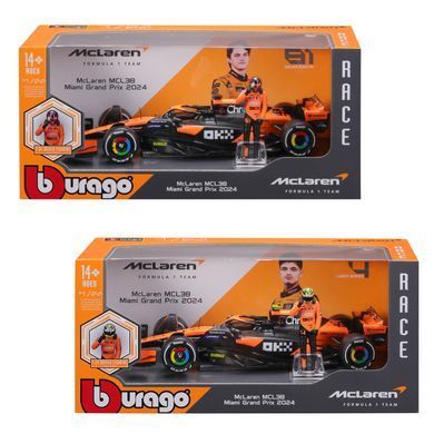 Металлическая машинка с фигуркой водителя McLaren MCL38 (1:24) Bburago 18-28040