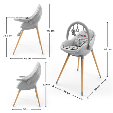 Стільчик для годування 3в1 Kinderkraft Fini Up Grey KHFINIUPGRY0000