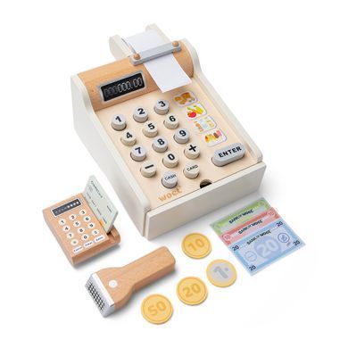 Деревянный Кассовый аппарат New Classic Toys 10651 с монетами и кредитной картой