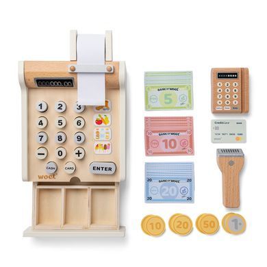 Деревянный Кассовый аппарат New Classic Toys 10651 с монетами и кредитной картой