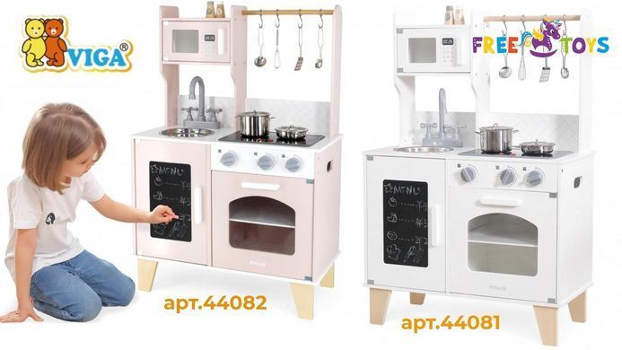 Дитяча дерев'яна кухня з посудом PolarB Viga Toys 44082 рожева