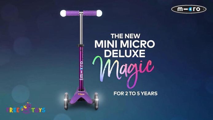 Трехколесный самокат Mini Micro Deluxe Magic Purple MMD129 светящиеся ручки и LED колеса