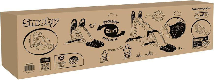 Детская мега горка (спуск 360 или 150 см) 2в1 Toboggan Super Megagliss Smoby Life 7600820201