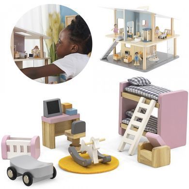 Комплект мебели PolarB Kids Bedroom для детской комнаты кукольного домика Viga Toys 44036