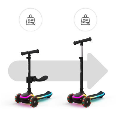 Складной самокат 2 в 1&nbsp;Kinderkraft Raket Up Black KRRAUP00BLK0000 RGB LED&nbsp;дека и колеса