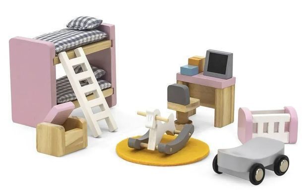 Комплект мебели PolarB Kids Bedroom для детской комнаты кукольного домика Viga Toys 44036