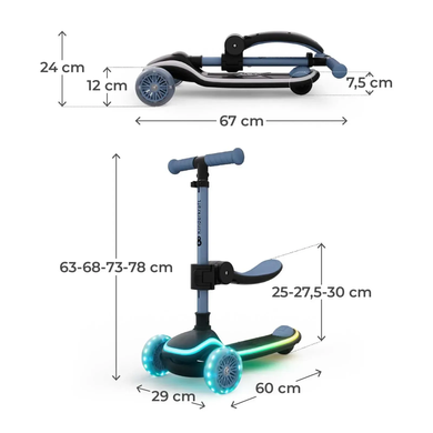 Складний самокат 2 в 1 Kinderkraft Raket Up Blue KRRAUP00BLU0000 RGB LED дека і колеса