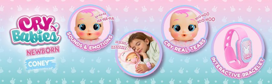 Кони Интерактивная кукла-младенец Cry Babies Newborn Coney IMC Toys 911284 с умным браслетом