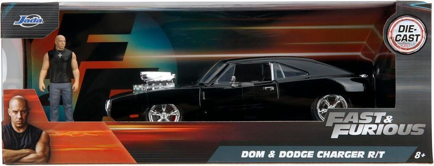 Металлическая машина (1:24) Fast & Furious 1970 Dodge Charger R/T с фигуркой Доминика Торетто Jada Toys 9335907314R00